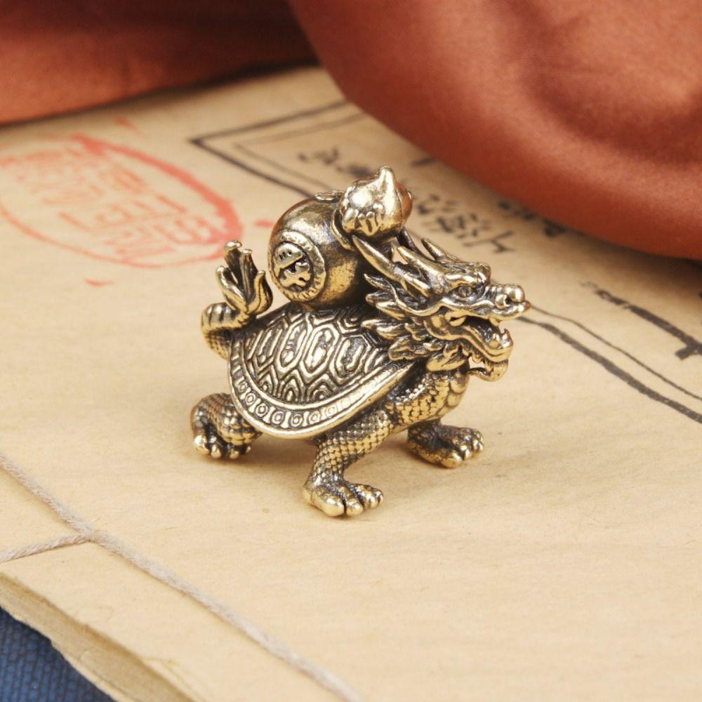 Handicraft Copper Animal Ornament Copper Dragon Turtle Miniatures Dragon Turtle Statue Home Decor