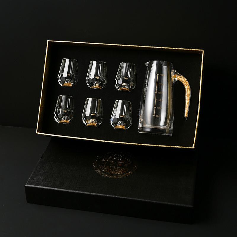 24K Gold Foil Baijiu Cup, High-End Crystal Small Mouth Cup, Spirit Cup, Wine Dispenser, Wine Cup Set, Home Gift