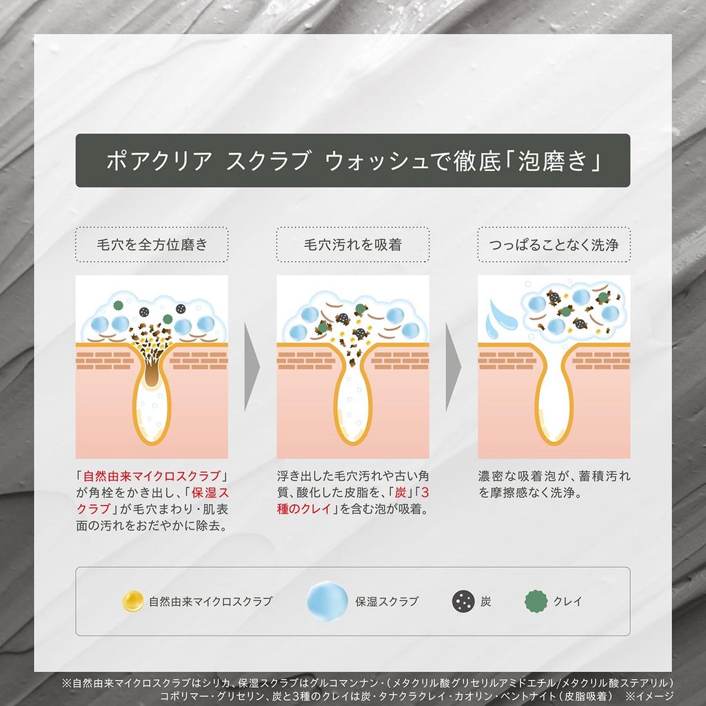 ONE BY KOSE Pore Clear Scrub for Blackheads and Hyaluronic Acid Wash, 130g,