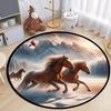 3D Dynamic Galloping Horses Round Rug Black Brown Beige Equestrian Print Soft Floor Mat for Living Room Bedroom Home Decor