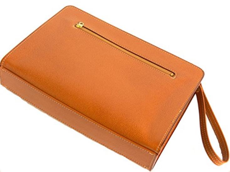 Awaji Bag Workshop Genuine Leather Second Bag for Men, Made in Japan Big Pouch, Embossed Leather (Camel), Freestanding, Large, Cowhide Leather