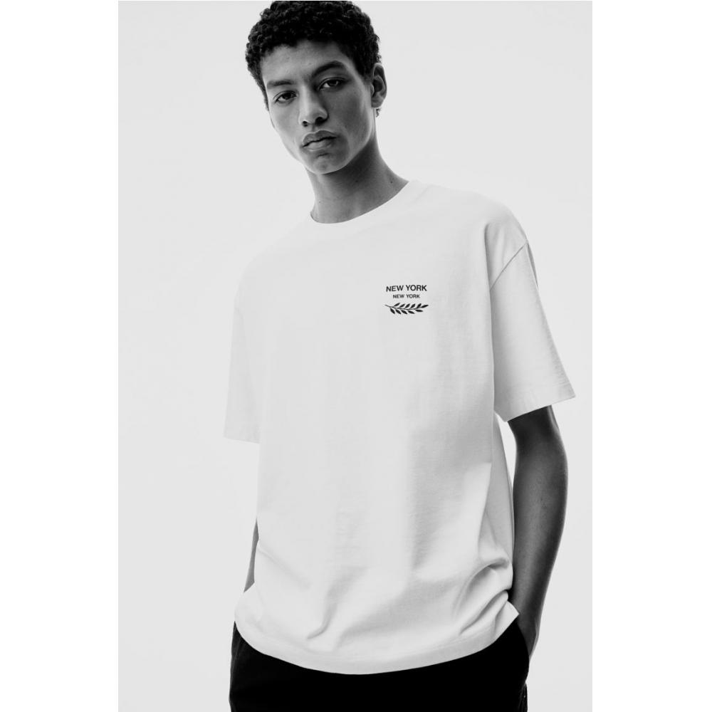 H M Loose FiT PrinT T sHirT wHiTe New York