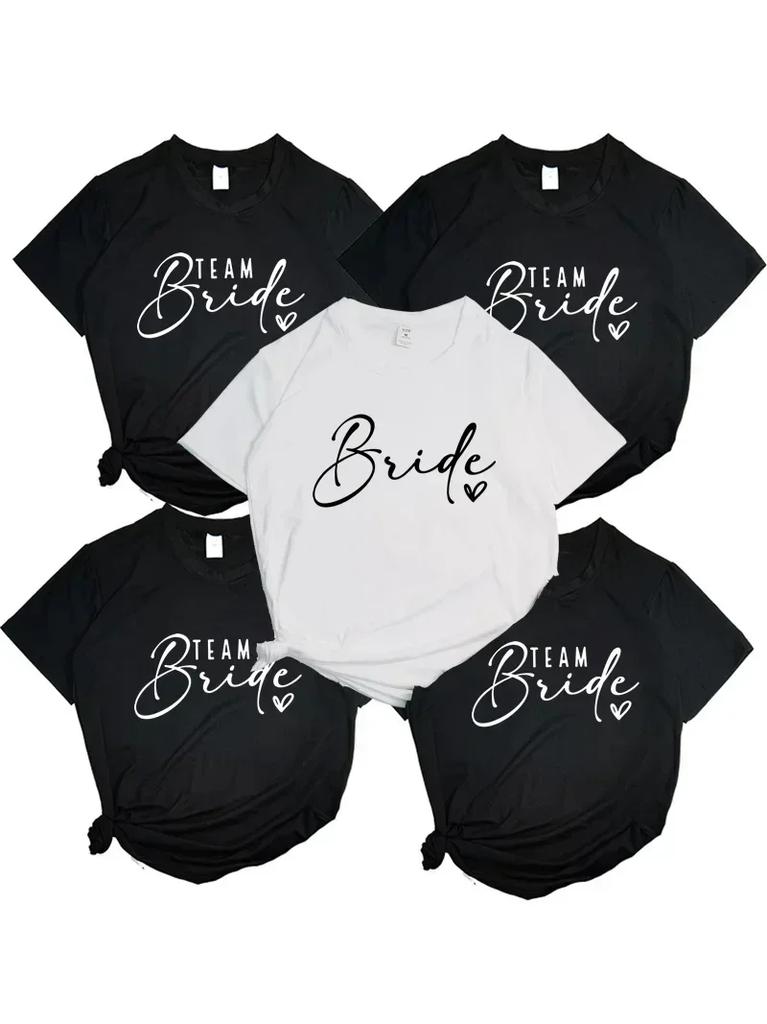 Bride Heart Evjf Hen Party Gropu Women T-shirt Girl Wedding Female Tops Camisetas Female Fashion O-Neck Short Sleeve