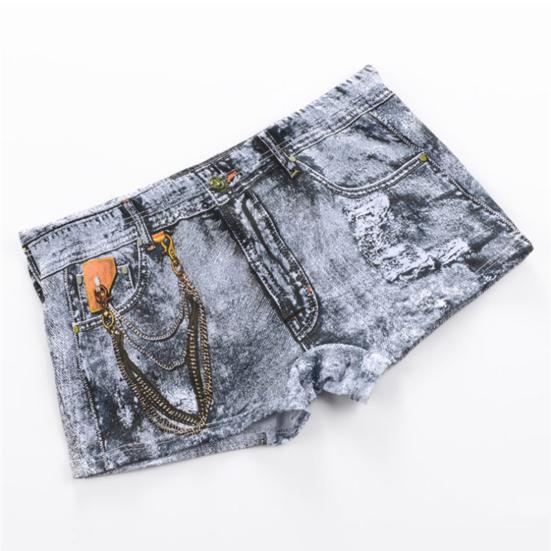 Herren-Boxerunterwäsche, mittelhoher Schnitt, Imitation von Jeans mit 3D-Druck, Shorts, Slips, elastische Wraps, U-konvexe Höschen