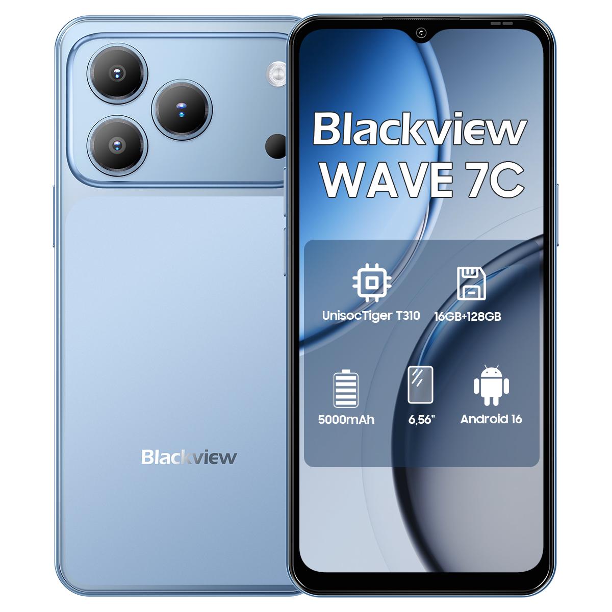 Blackview WAVE 7C 4G AI Smartphone 16GB+128GB 6.56 Android 16 5000mAh Mobiele Telefoon 4+128 blauw