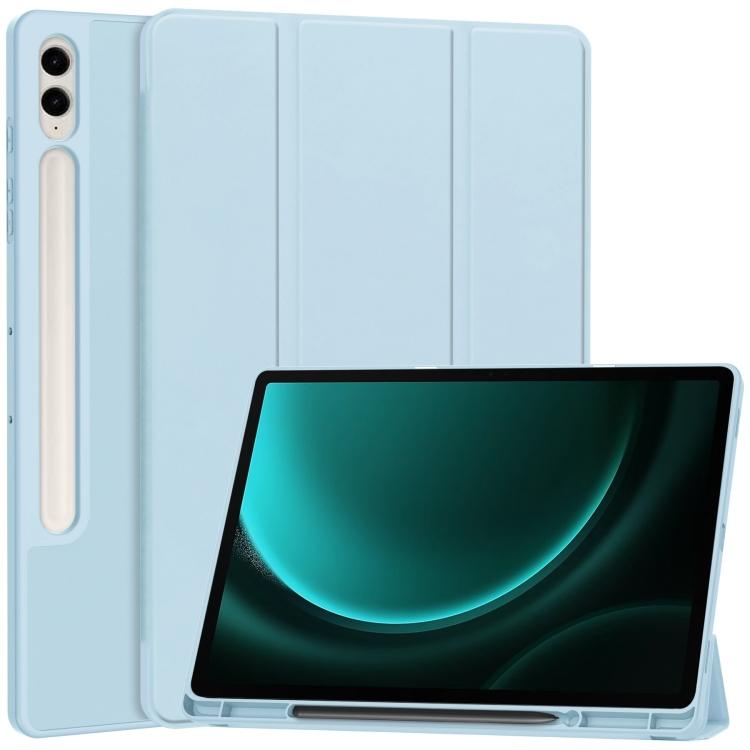 3-Fold Pure Color TPU Smart Leather Tablet Case with Pen Slot