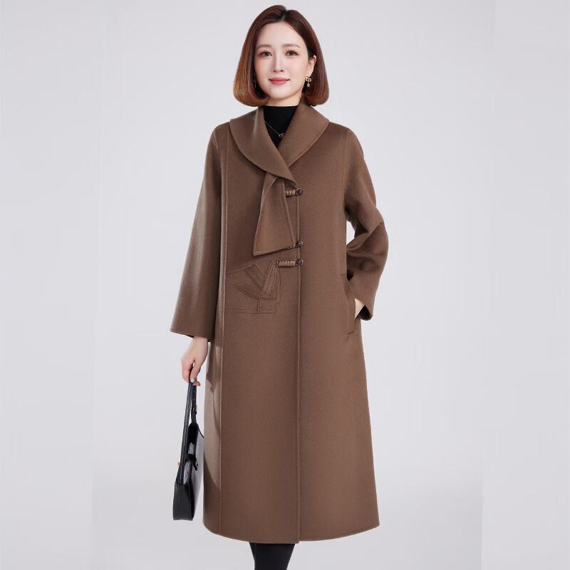 Fengxun Women's 100% Wool Scarf Collar Long Coat