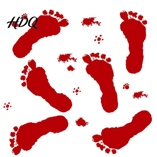 Long-lasting Window Sticker Halloween Blood Handprints/Footprints Wall Stickers Removable Decals Spooky Waterproof Scratch-resistant Decal