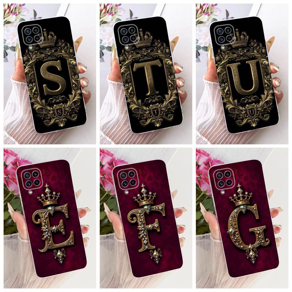 For Samsung M32 Case SM-M325F Transparent Luxury 26 Letters Crown 2D Painted Soft Bumper For Samsung Galaxy M32 SM-M325FV Casing