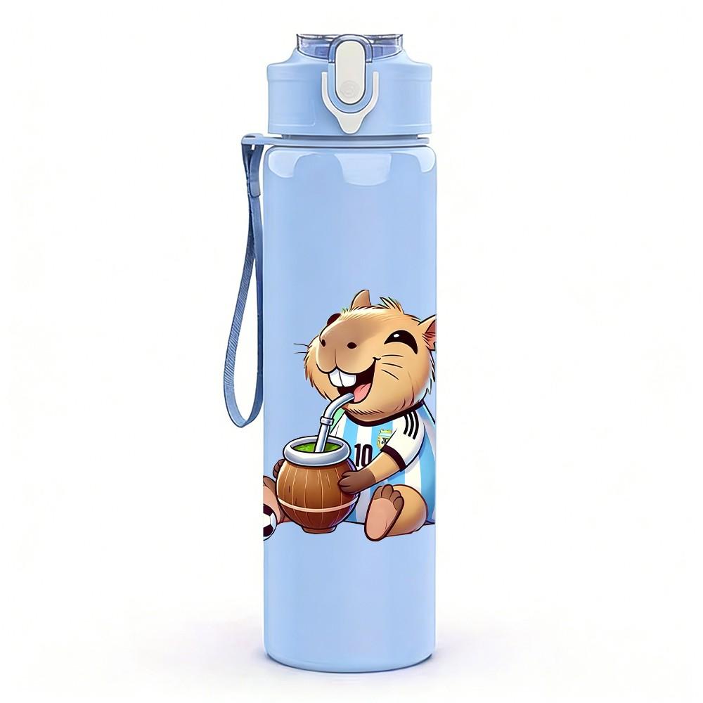 1PC Sitting Little Bear Pattern 750ml Color Plastic Sports Water Bottle Leakproof Flip Straw Lid Suitable for Sports Office Home Use