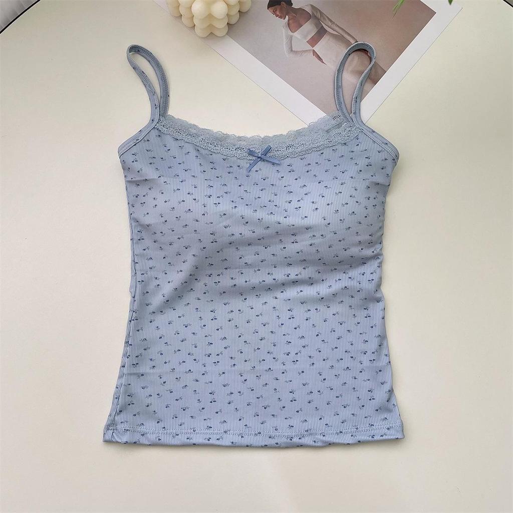 2024 Japanese Floral Ice Silk Lace Camisole - Summer Top for Women