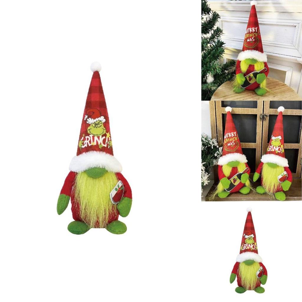 Festive Green Furry Monster Plush Santa Claus Doll Decoration For Christmas American Style