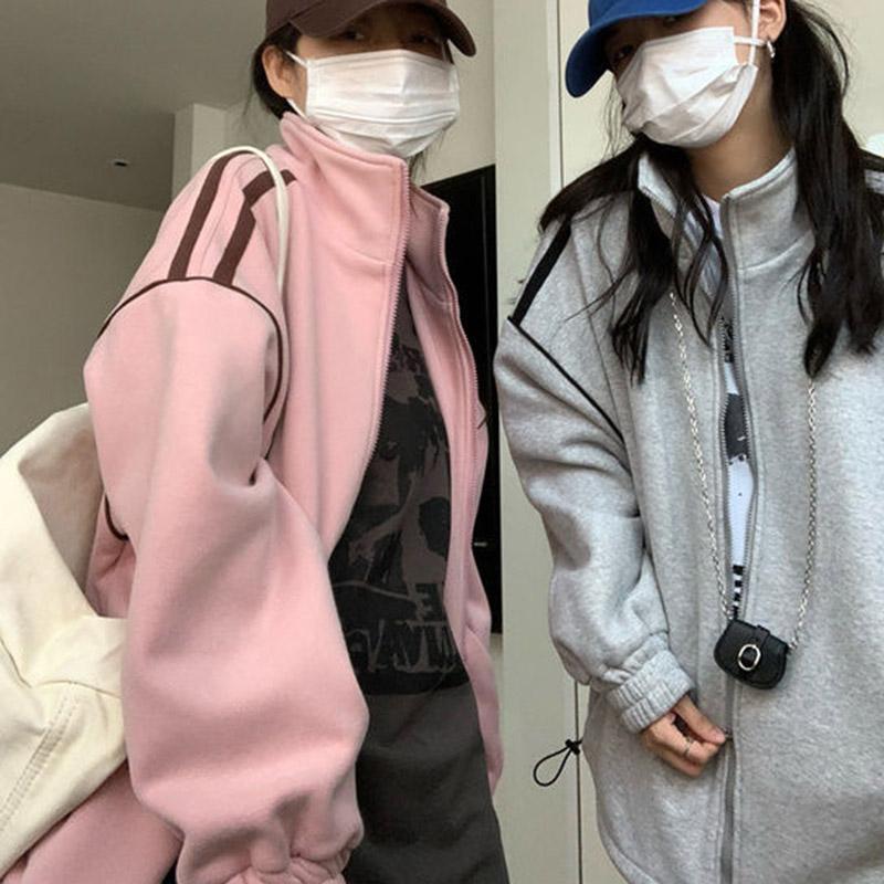 Sweatshirt-Jacke für Damen, Herbst, lockere Kapuze, warmes Sweatshirt, sportlich, lässig, Reißverschlussjacke