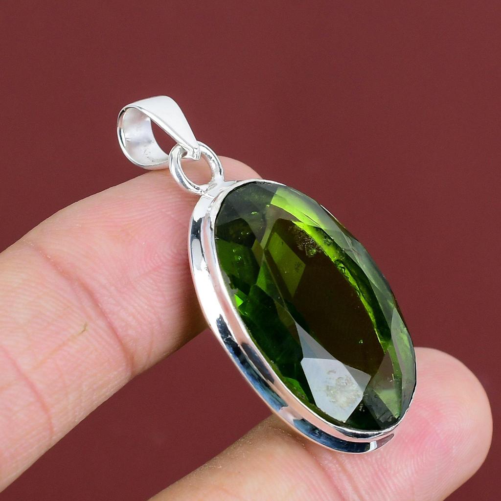 Faceted Peridot Pendant Original Gemstone Pendant Unique Jewelry Handmade Pendant 925 Sterling Silver Pendant Peridot Jewelry Wedding Gifts
