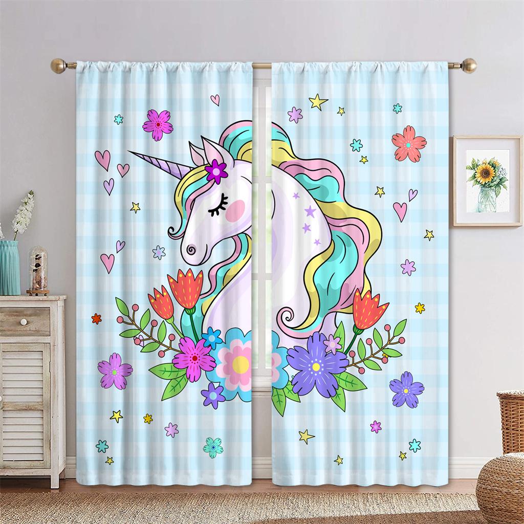 Unicorno Carino Stampa Digitale 3D Spazio Camera da Letto Spazio Living Finestra Tende Finestra 2 Pannelli Materiale di Alta Qualità