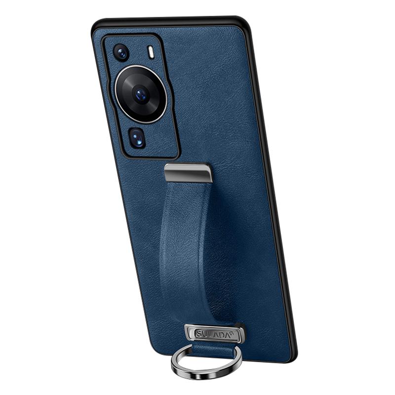 SULADA Fashion Series for Huawei P60 Pro Crazy Horse Texture Back Cover Retractable Strap Kickstand Leather Coated PC+TPU Phone Case