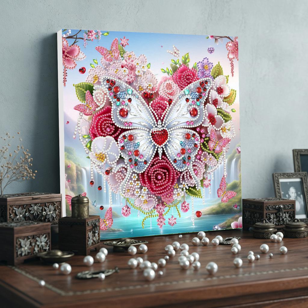 DIY Special Shape Drill Art Craft Pearl Diamond Painting with Frame 25x25cm Diamond Art Pearl Painting Kit for Adults Home Decor