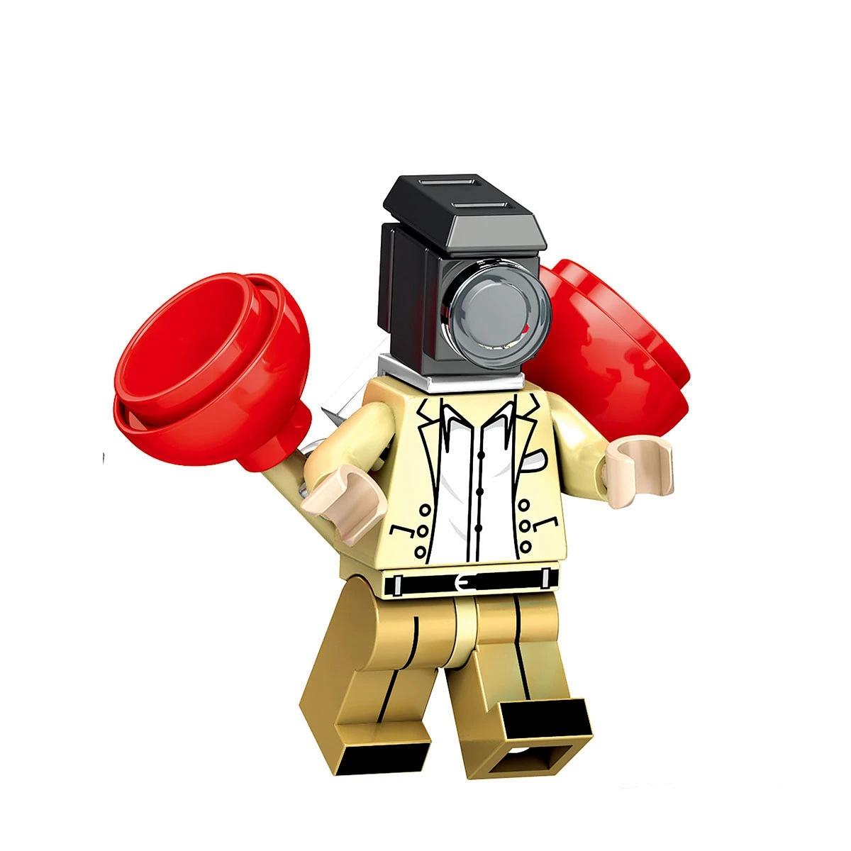 

Туалетный человек наблюдает за человеком, собирающим игрушки-конструкторы