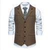 Gilet Vintage da Uomo a Doppiopetto in Tessuto Tweed Jacquard Gilet Formale con Revers Senza Maniche Vestibilità Slim
