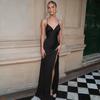 2026 V Neck High Split Long Summer Elegant Slip Dress Women Sexy Backless Bandage Evening Party Dresses Solid Color A-line Slim Fit Hot Girl Clothing