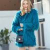 Womens Faux Fur Long Coat Blue Green Round Neck Sleeve Street Style Outerwear Sizes M-XXXL