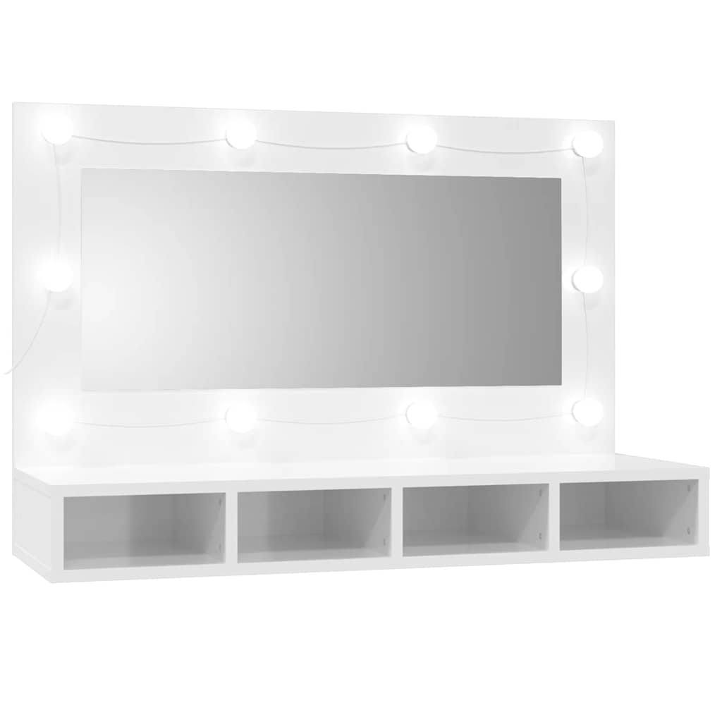 Mirror Cabinet with LED Lighting High Gloss White 90 x 31.5 x 62 cm