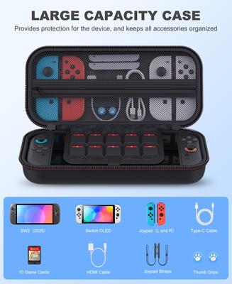Carrying Case for Switch 2 2025, Travel Case Hard-Shell with 10 Game Card Slots, Switch 2 Protector Accessories Case -Black