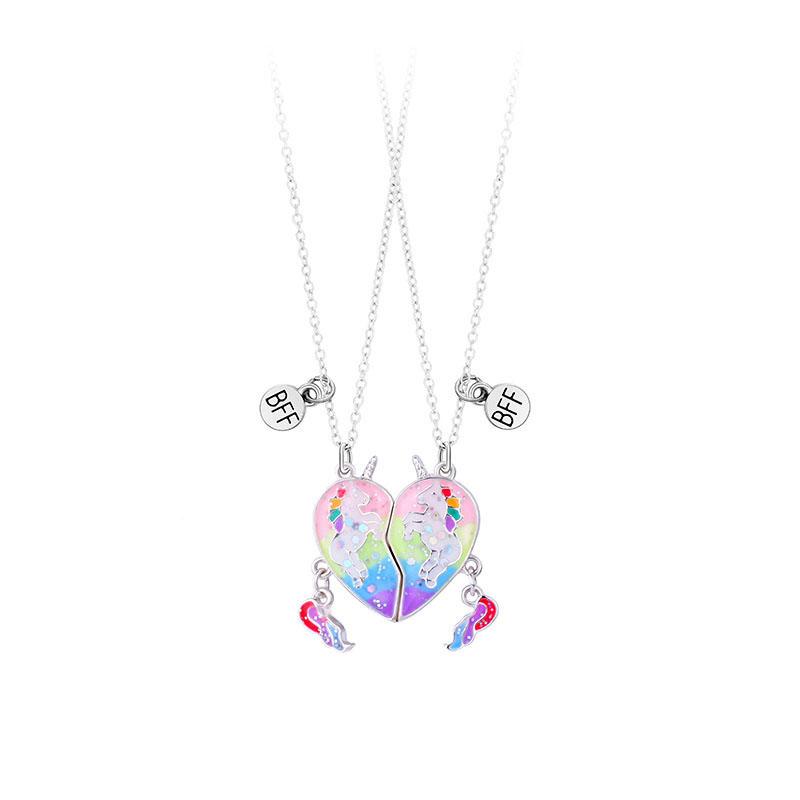 Ein Mädchen 2-teiliges Set Cartoon-Tier-Serie Einhorn Meerjungfrau Capybara Anhänger Beste Freundin Halskette BFF Freundschaft Schmuck Geschenke