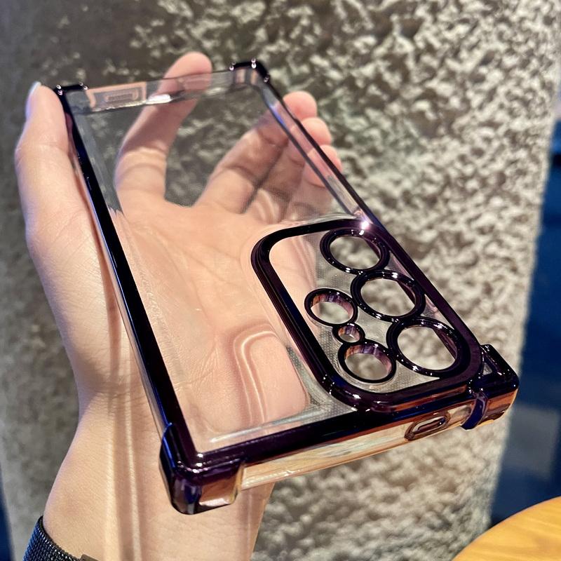 Custodia Galvanizzata Anti-Caduta a Quattro Angoli per Samsung S25 S24 S22 Ultra S23 S21 Fe A55 A54 A53 A35 A15 Quadrata Antiurto Copertura di Protezione Lente
