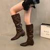 Suding Home Coarse Heel Pointed Pile Boots Long Boots Women's Shoes 2025 New Spring, Autumn and Winter Medium Tube Skinny Knight Boots