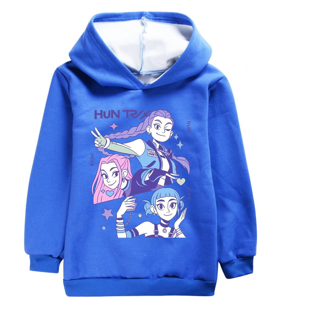 5043 Kids Girls Cartoon Anime Kpop Rumi Zoey Mira Print Long Sleeves Velvet Warm Winter Hoodie