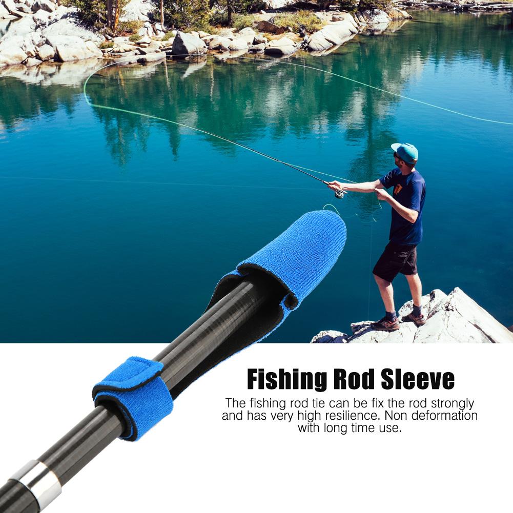 Expandable Neoprene Fishing Pole Sleeve Cover Glove Protector Cap   Rod Strap Set (Blue)