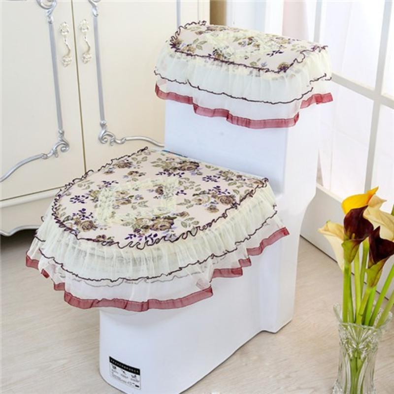 Haushalts-U-förmiges Toilettendeckel-Set Jacquard-Spitze Toilette Dreiteiliges Set Reißverschluss Ganzjahres-Universal-Spitze Einfach zu installieren Staubdicht und rutschfest Polster