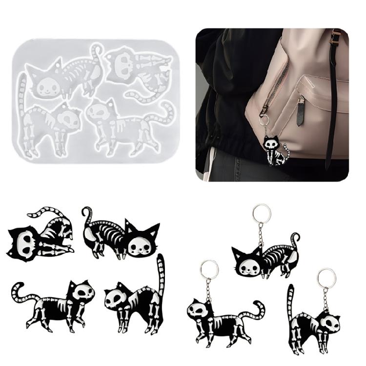 Spooky Cats Silicone Mould Halloween Decoration Crafting Tool for Resin Keychain Pendants Food Safe Materials Project