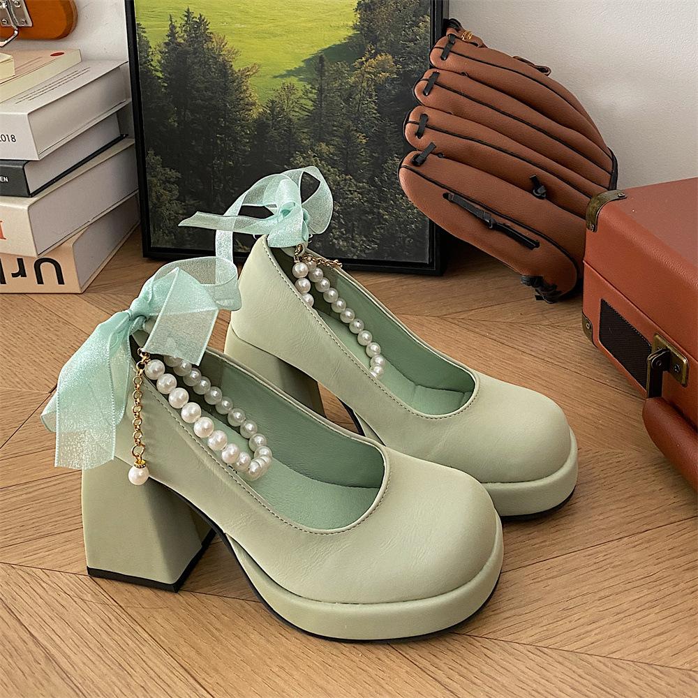 

Интернет знаменитости маленькие белые французские туфли на высоком каблуке женские новые летние туфли Мэри Джейн с толстым каблуком в стиле ретро с жемчугом 39