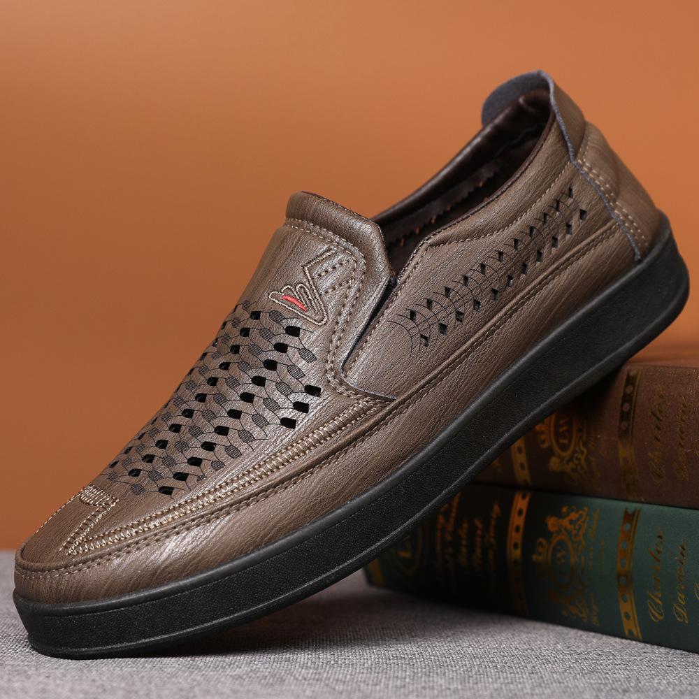 Men's Hollow Casual Leather Shoes Versatile Breathable Sandals Non-slip Oxford Soft-soled Hole Shoes