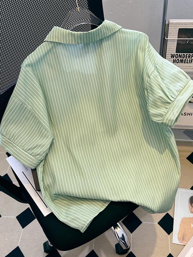 New Striped Two-in-One Short-Sleeve Cotton Shirt with Lapel - Summer Design