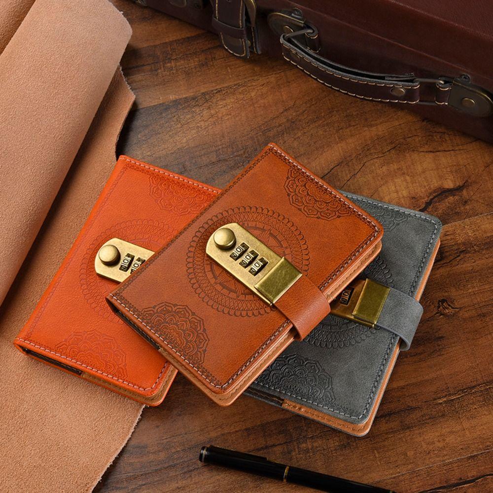 PU Cover PU Notebook with Lock Line Office Notebook A7 Notebook with Lock Leather Journal Office