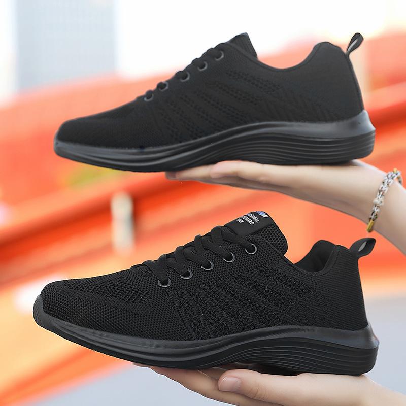 Women'S Shoes Spring New Casual Sneakers Comfortable Mesh Breathable Flying Knitted Sneakers Fashion Student Shoes Pure Black