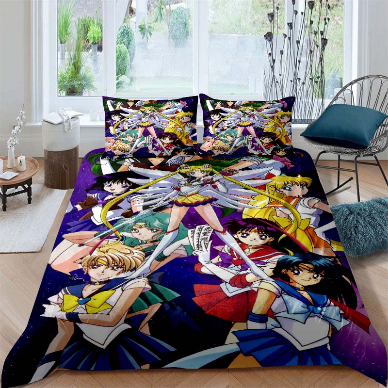 Anime/cartoon Style Tsukino Usagi Three-piece Luxury Bedding Set, Including Large and King Sizes, Perfect As A Holiday Gift.01
