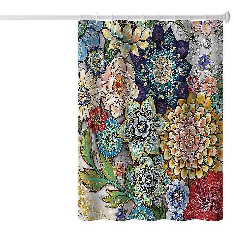 Dww-180 X 200cm Shower Curtain with 12 Hooks, Quick Drying (Flowers), Waterproof Polyester Fabric, Machine Washable, Bathroom Curtains