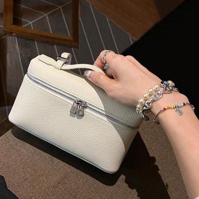 Women's Top Grain Cowhide Leather Lunch Box Bag, 2025 New Style, White Handheld Crossbody Phone Bag