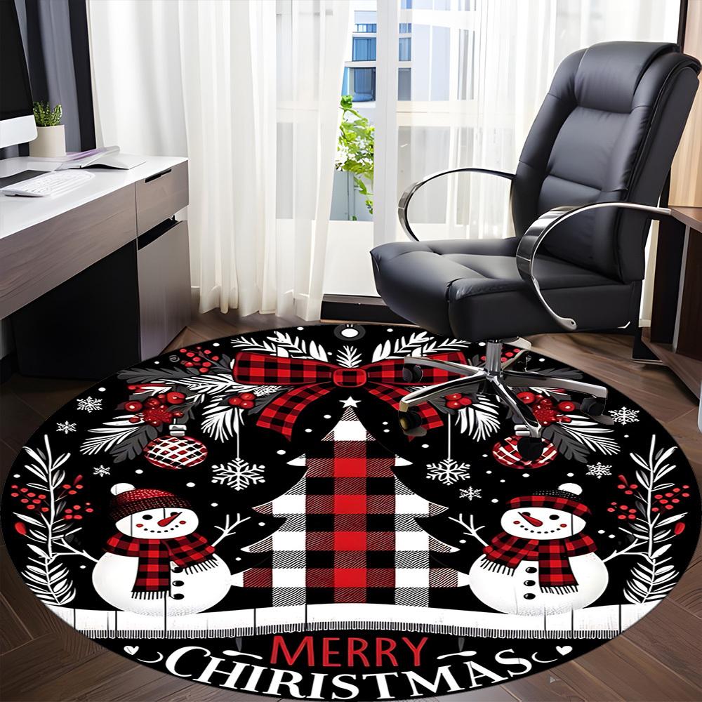 1pc Christmas Snowman Ornament Chair Carpet for Office, Round Non Slip Durable Large Size Office Carpet, Suitable for Office