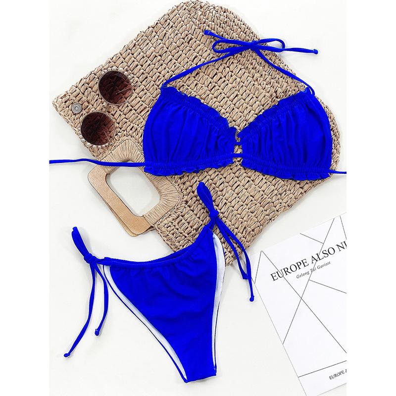 Sexy Ruffle Frill Bikini Solid Swimwear Women Swimsuit Female Bikini Set Bathing Suit Beachwear Swim Lady Bathers