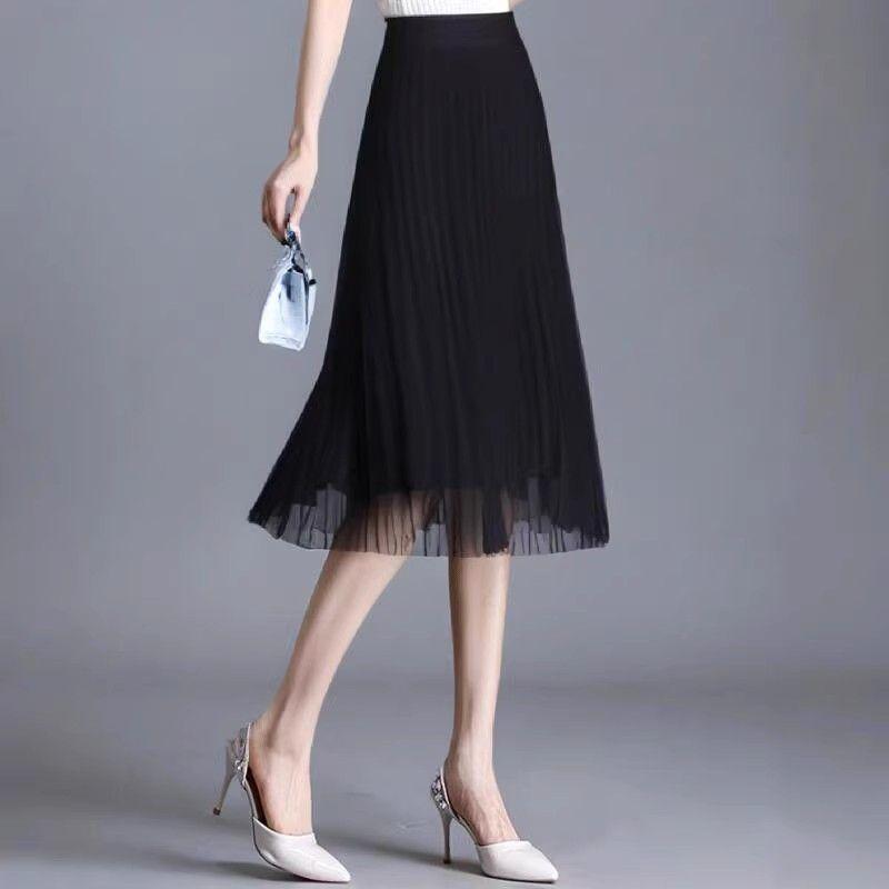 

Европейская и американская черная шифоновая летняя тонкая юбка-зонт большого размера Black XL