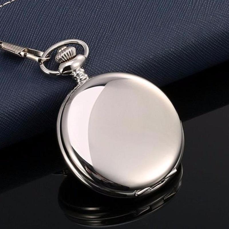 Orologio Da Tasca Vintage Al Quarzo – Cassa In Acciaio Argentato, Quadrante Con Numeri Romani E Catena A Pendente, Regalo Elegante Per Uomo