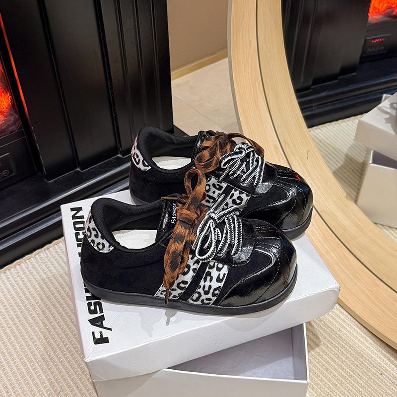 Maillard leopard print German training shoes women's autumn 2025 new big head shoes inner height increase casual board shoes