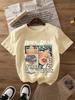 Reading Book Graphic Print T-shirt, Short Sleeve Round Neck Casual Top, Suitable for Summer and Spring, Women's Clothing