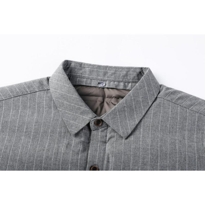 Ciepła Biała Kaczka Puchowa Koszula Męska Jesień i Zima Plus Aksamit Pogrubiona Koszula z Długim Rękawem dla Mężczyzn w Średnim Wieku Casualowa Kurtka Męska