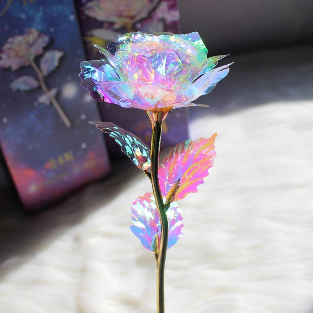 Rosa Simulação Dia dos Namorados Amor Eterno Banhada a Folha Presente Flor Artificial Rosa Artificial